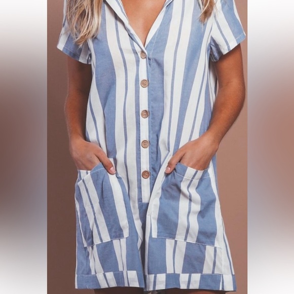 Show Me Your MuMu Yvette Blue and White Striped Romper - Picture 2 of 10